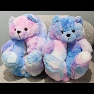 fluffydesigner slippers one size fits all plush teddy bear animal for women